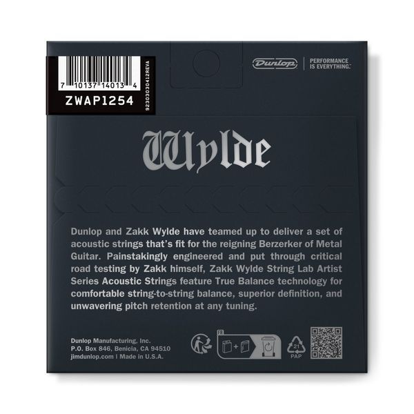 Струни для акустичної гітари Dunlop ZWAP1254 Zakk Wylde Phosphor Bronze 128373 фото