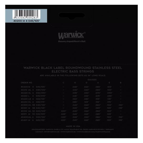 WARWICK 40200 Black Label Medium 4-String (45-105) 24093 фото