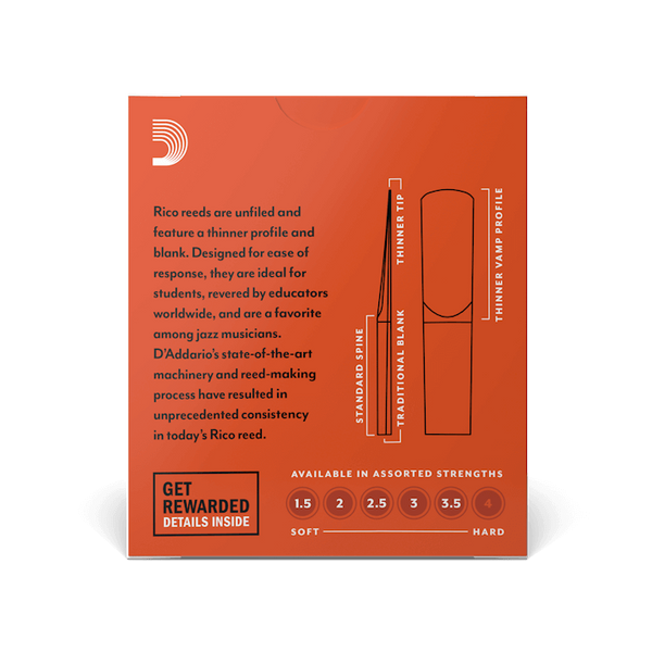 Трости для кларнета Bb D'Addario Rico №2,0 (10 шт) 36080 фото