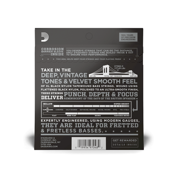 D'ADDARIO ETB92-5 XL NYLON TAPEWOUND 5-STRING BASS (50-135) 30081 фото