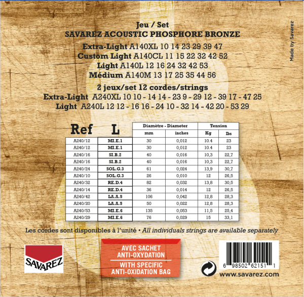Струны для акустической гитары Savarez Acoustic Phosphor Bronze A240L .012-.053 126219 фото