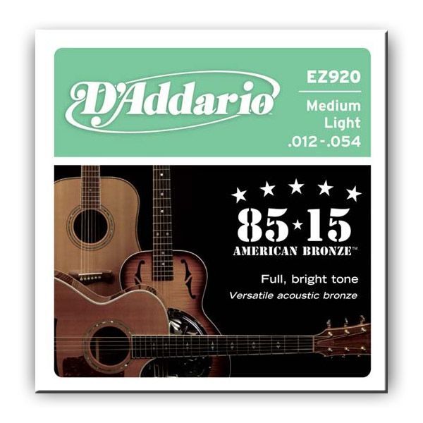 Струни для акустичної гітари D'ADDARIO EZ920 85/15 BRONZE MEDIUM LIGHT (12-54) 19568 фото