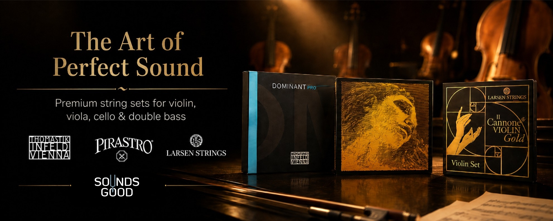 Strings for violin, viola, cello and double bass by Pirastro, Thomastik and Larsen with discount at SoundsGood