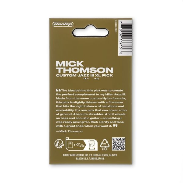 Медіатор Dunlop 47PXLMTG Mick Thomson Custom Jazz III XL (6 шт.) 128391 фото
