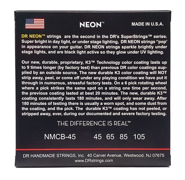 Струны для бас-гитары DR Strings NEON Multi-Color Bass - Medium (45-105) 40843 фото