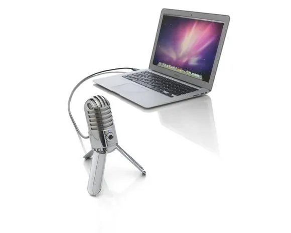 Illustrated USB recording with a laptop; verify the actual computer separately.