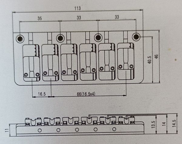 Струнодержатель для бас-гитары Samwoo BB006CR (6-стр.)