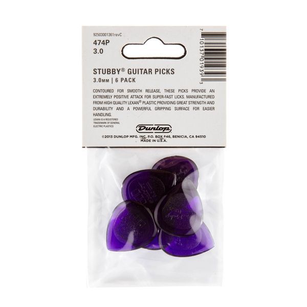 Медіатор Dunlop 474P3.0 Stubby Jazz 3.0 mm (6 шт.) 122921 фото