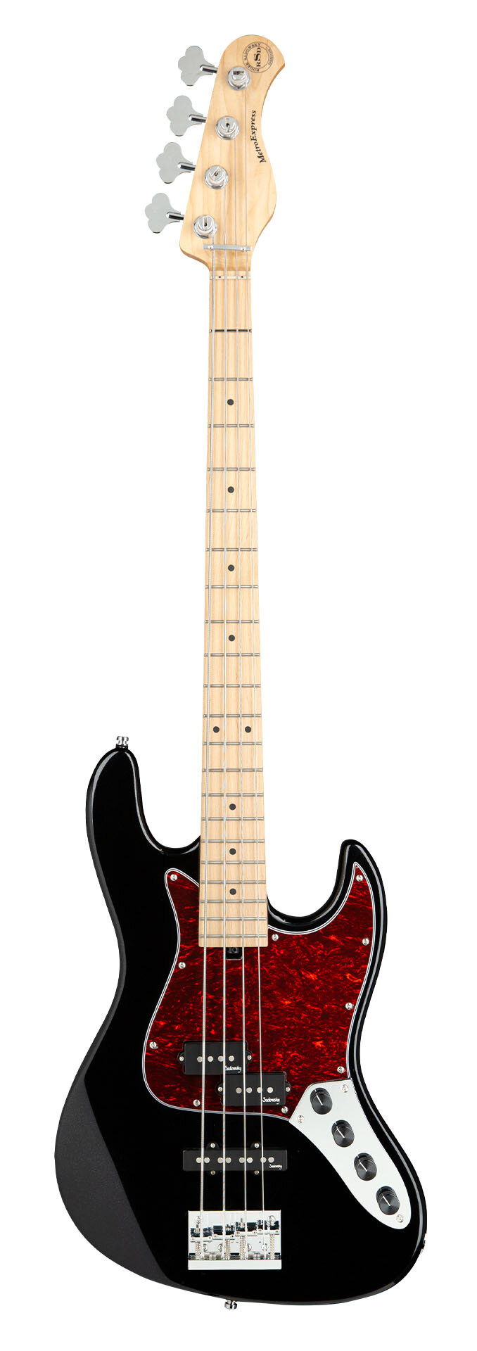 SADOWSKY MetroExpress 21-Fret Hybrid P/J Bass, Maple, 4-String (Solid Black High Polish) — full view