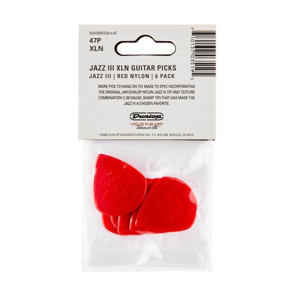 Медіатор Dunlop 47PXLN Nylon Jazz III XL 1.38 mm (6 шт.) 125356 фото