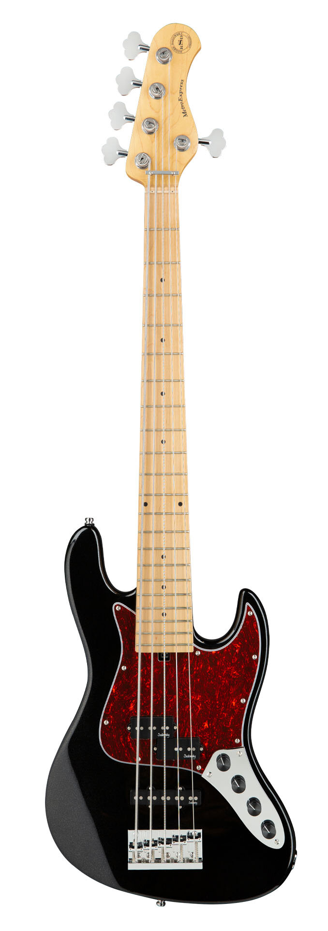 SADOWSKY MetroExpress 21-Fret Hybrid P/J Bass, Maple, 5-String (Solid Black High Polish) — full view