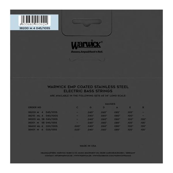 WARWICK 38200 EMP Medium 4-String (45-105) &mdash; Bass Guitar Strings 24089 photo