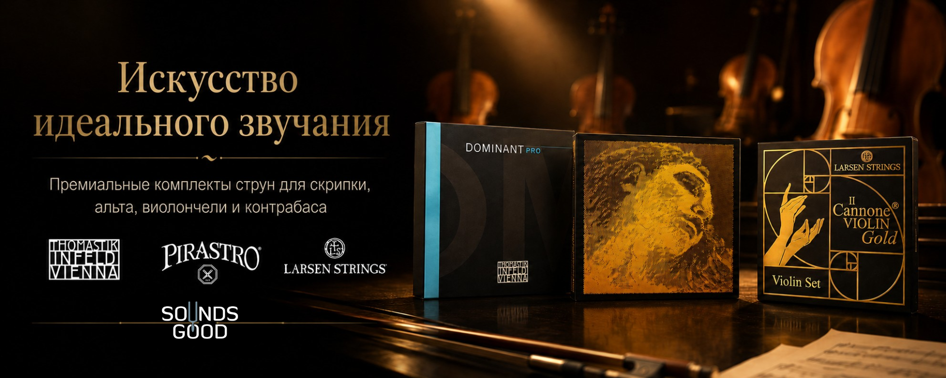 Струны для скрипки, альта, виолончели и контрабаса Pirastro, Thomastik и Larsen со скидкой в SoundsGood