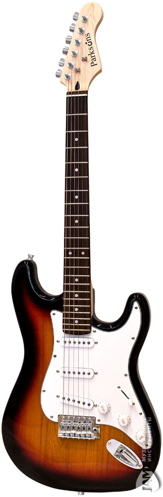 Parksons ST-150 3-Tone Sunburst — three single-coils, white pickguard and ST-2 tremolo bridge