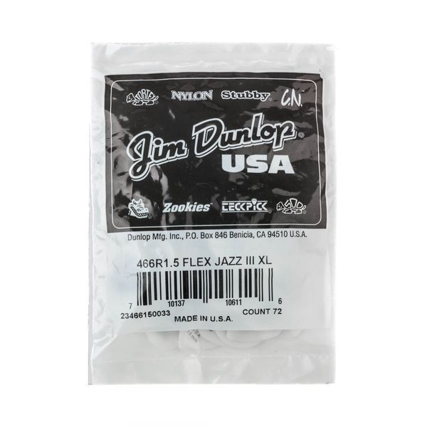 Медиатор Dunlop 466R1.5 Tortex Flex Jazz III XL 1.5mm (72 шт.) 125923 фото