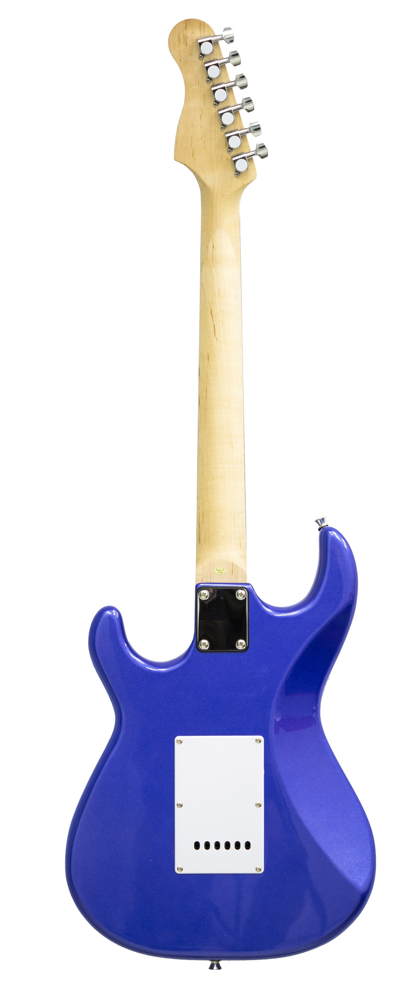 Parksons ST-40 Metallic Blue — rear view: bolt-on maple neck and tremolo cavity cover