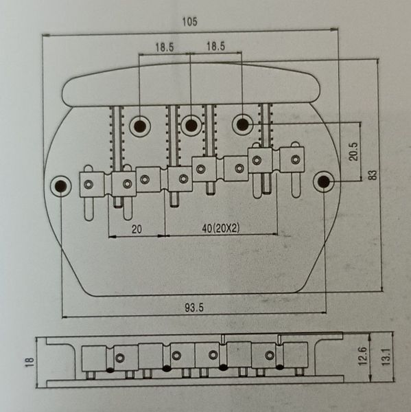 Струнодержатель для бас-гитары Samwoo BB022CR (4-стр.)