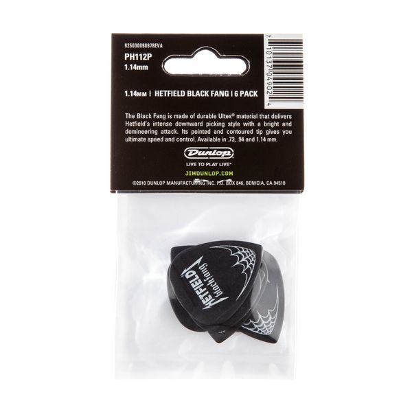 Медиатор Dunlop PH112P1.14 Hetfield's Black Fang 1.14 mm (6 шт.) 118542 фото