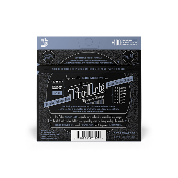 Струны для классической гитары D'ADDARIO EJ46TT PRO ARTE DYNACORE TITANIUM TREBLES, HARD TENSION 31086 фото