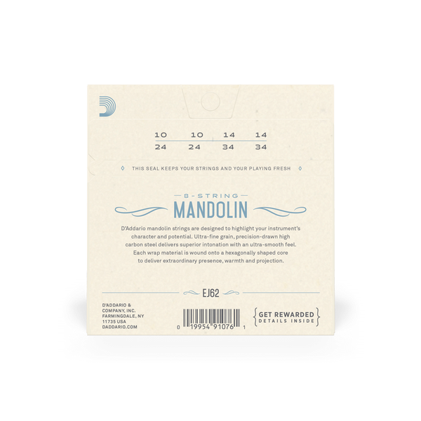 Струны для мандолины D'ADDARIO EJ62 MANDOLIN 80/20 BRONZE LIGHT (10-34) 32837 фото