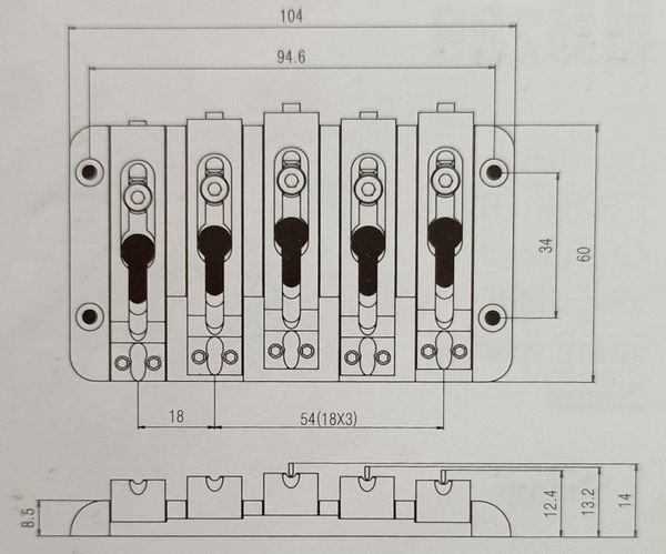 Струнодержатель для бас-гитары Samwoo BB285CR (5-стр.)