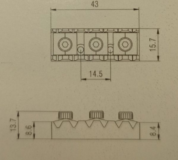 Верхній поріжок для електрогітари з Floyd Rose локовий Samwoo PL002CR (43 мм)