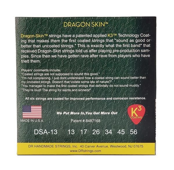 Струны для акустической гитары DR Strings DRAGON SKIN Acoustic - Medium (13-56) 40800 фото