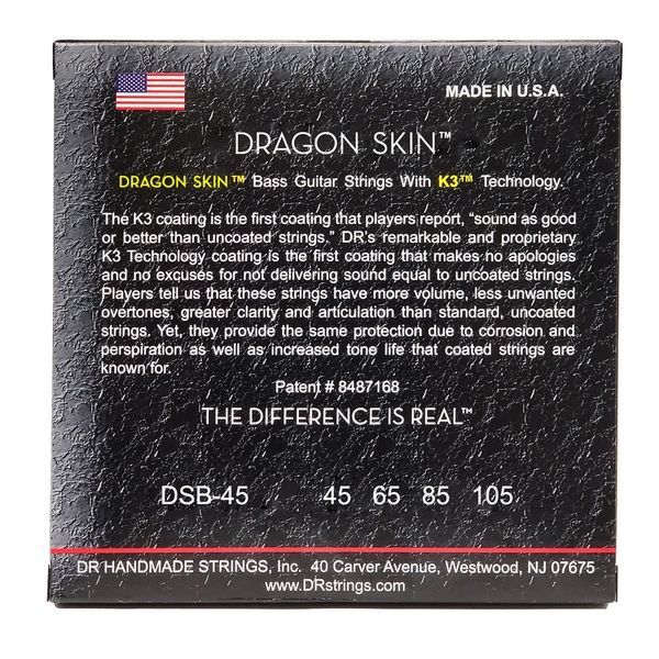 Струны для бас-гитары DR Strings DRAGON SKIN Bass - Medium (45-105) 40839 фото