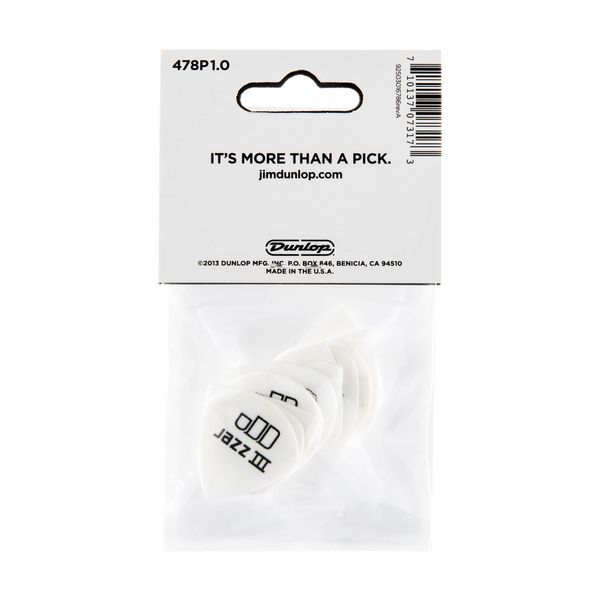 Медиатор Dunlop 478P1.0 Tortex White Jazz III 1.0mm (12 шт.) 124881 фото