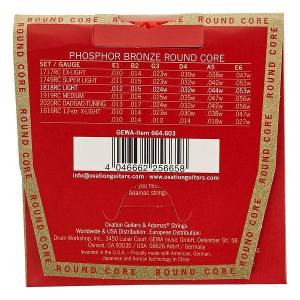Струни для акустичної гітари Adamas Round Core Phosphor Bronze 1818RC, 12-53w G-664603 фото